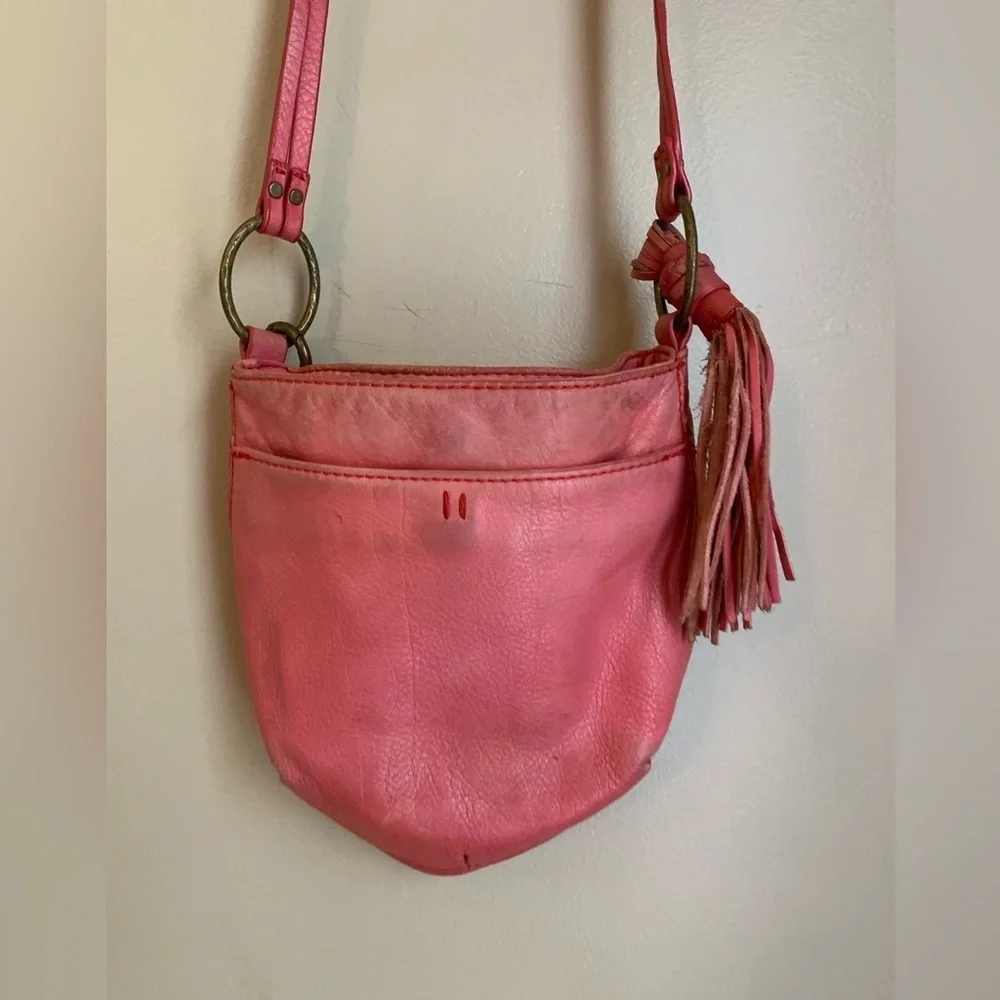 Lucky brand leather pink crossbody purse Bohemian boho hippie grungy festival